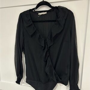 Abercrombie & Fitch black sheer faux wrap bodysuit